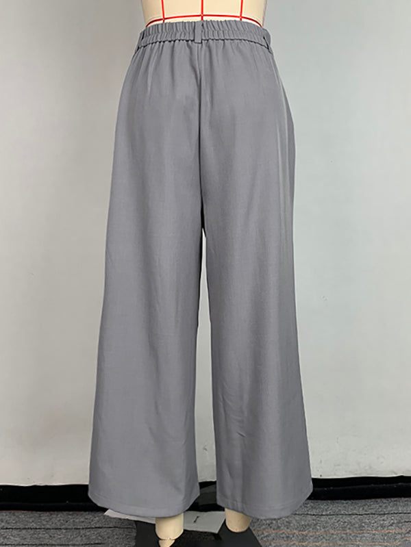 Pantalon ample à jambes larges, à poches, couleur unie