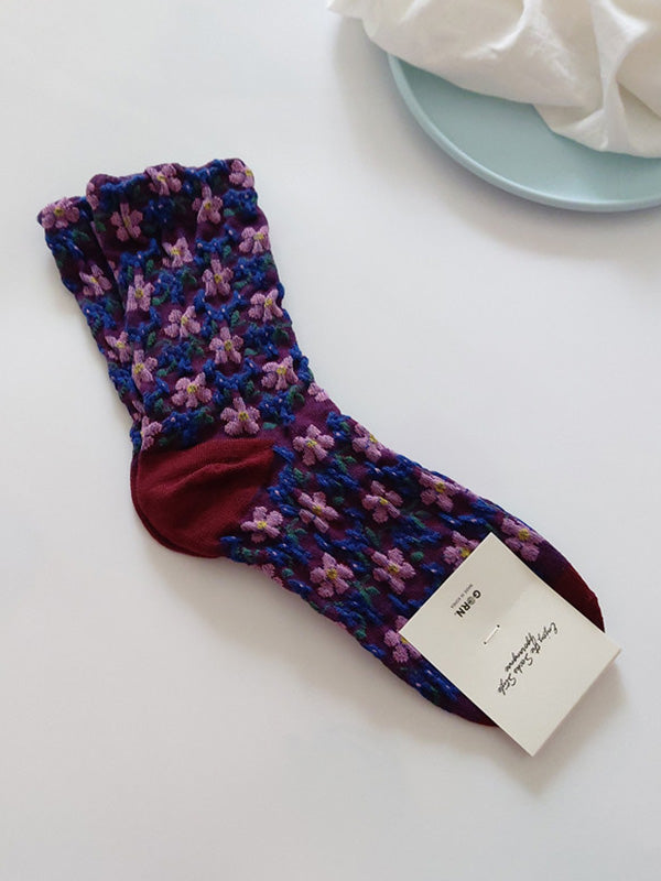 Vintage artistique rétro 4 couleurs chaussettes à tricoter