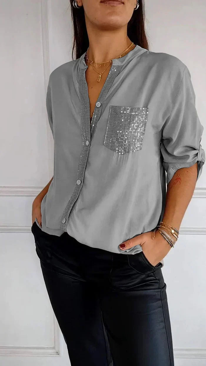Jasmine | T-shirt élégant à col en V avec des paillettes scintillantes pour femmes