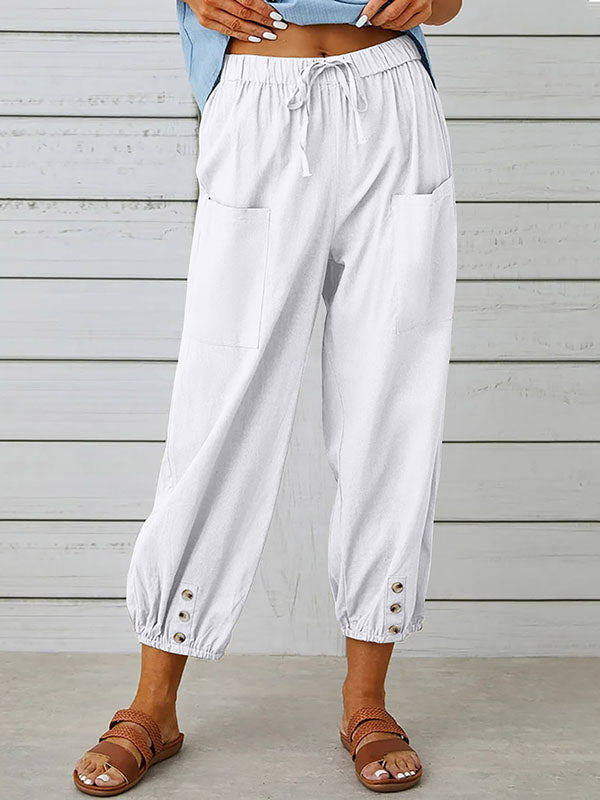 Pantalon ample boutonné taille haute, à cordon de serrage, à taille élastique, à poches, à empiècements