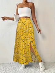 Maria | Jupe maxi imprimée florale avec taille haute et fente latérale
