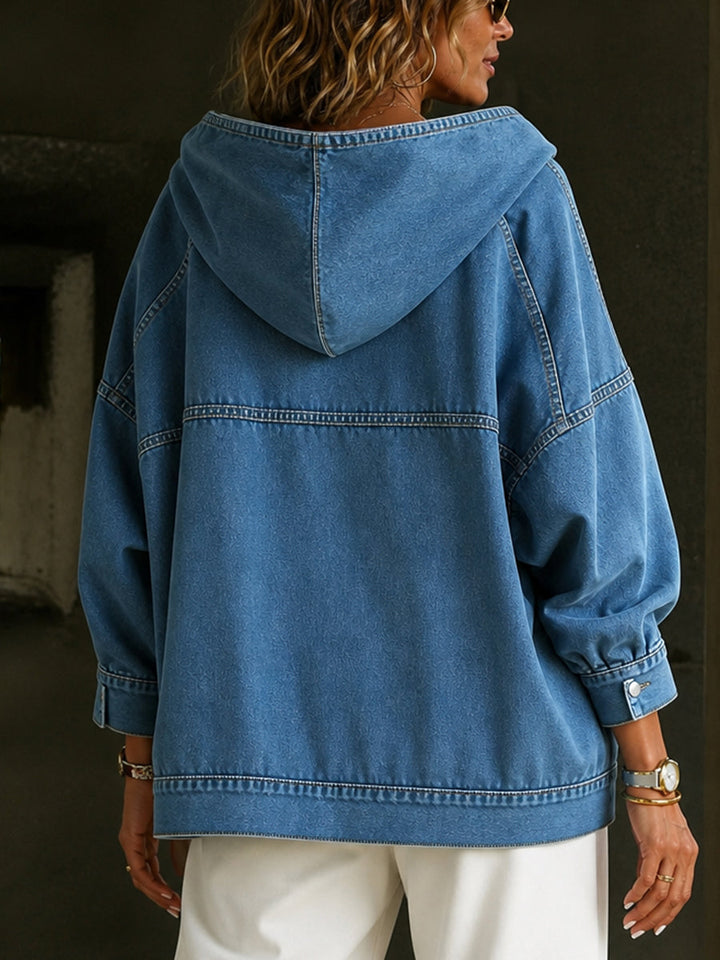 Sweat à capuche ample à empiècements, à poches, à manches longues, couleur unie