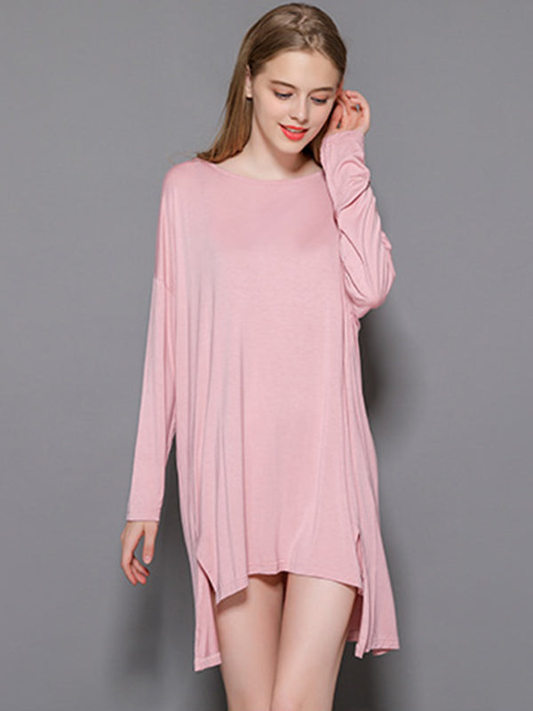Robe de pyjama à manches longues en modal de couleur unie de grande taille