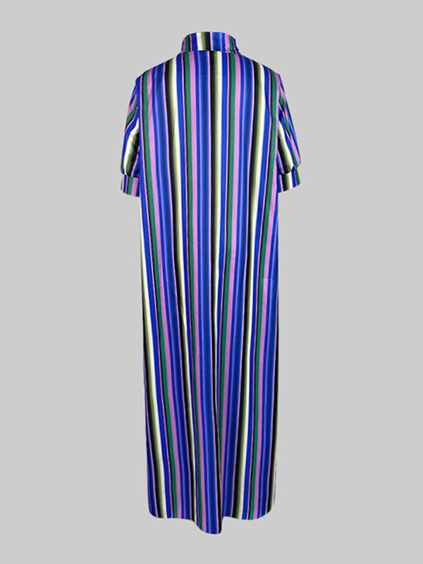 Robe chemise ample rayée à manches longues, à empiècements, à col revers