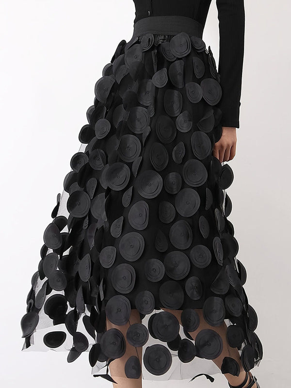 Jupe transparente ample à empiècements, à pois, grande taille, couleur unie