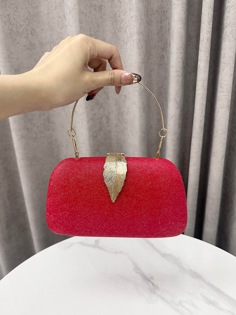 Pochette de soirée plissée à chaîne, en forme de feuilles, à cadenas