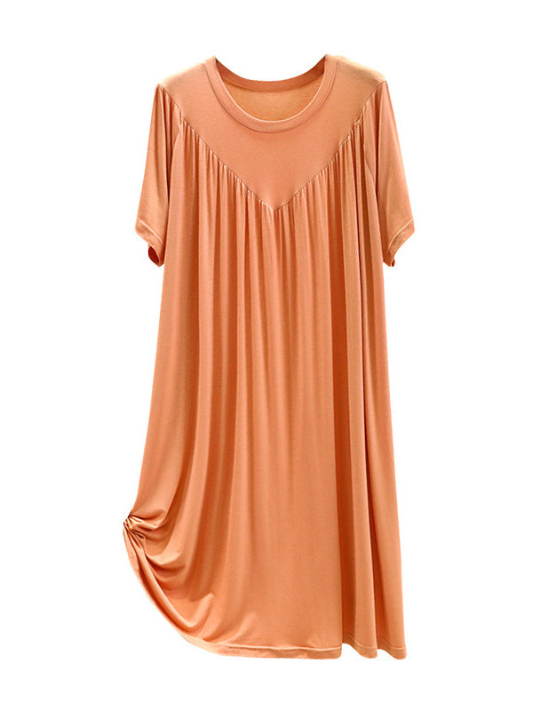 Robe pyjama ample en modal plissée de couleur unie