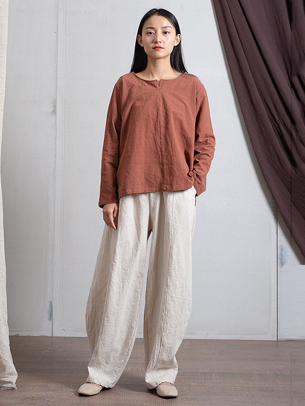 Pantalon simple taille haute, à jambes larges, couleur unie
