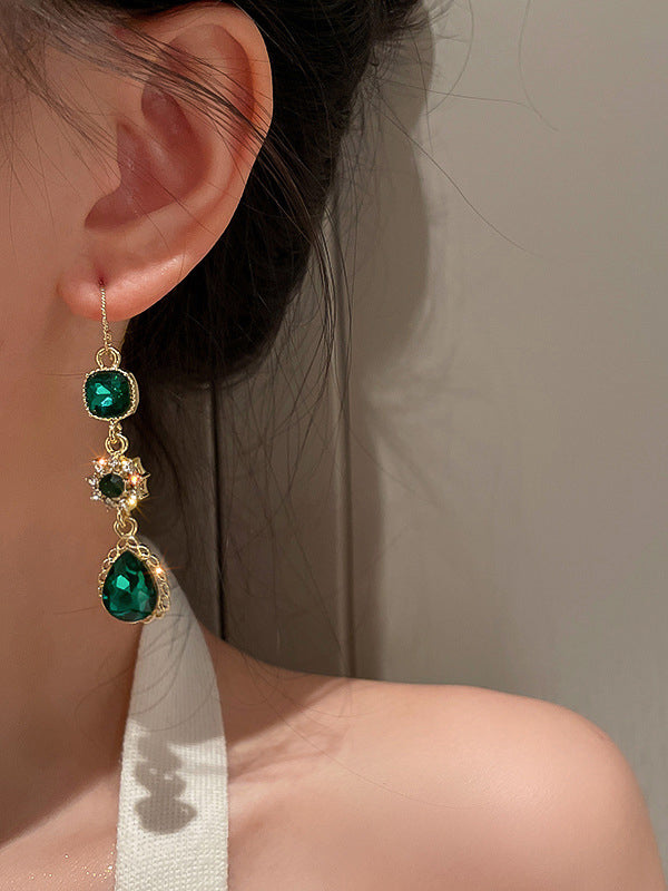 Accessoires de boucles d'oreilles goutte d'eau en strass vert urbain