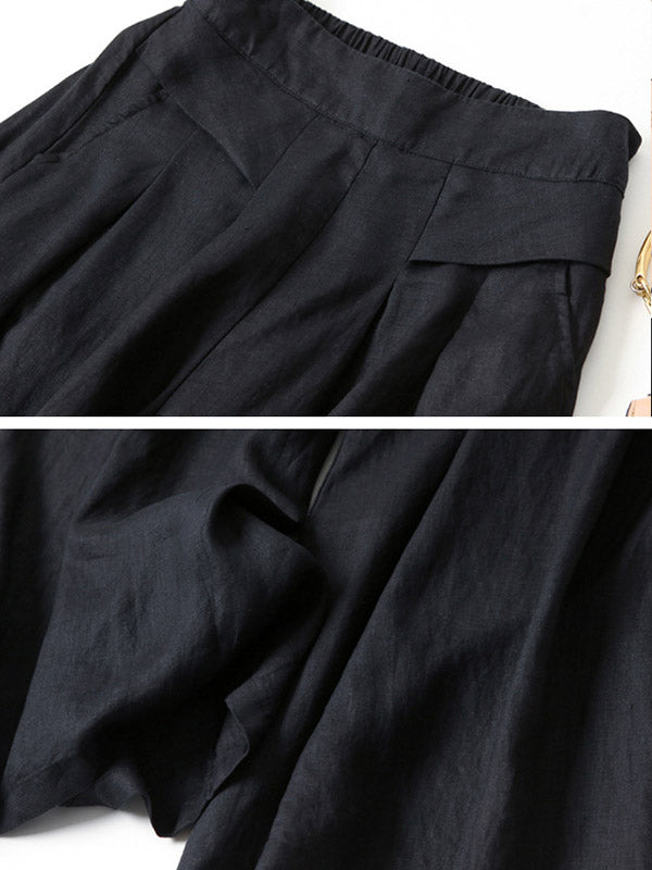 Neuvième pantalon large ample en coton Ramie de couleur unie, grande taille