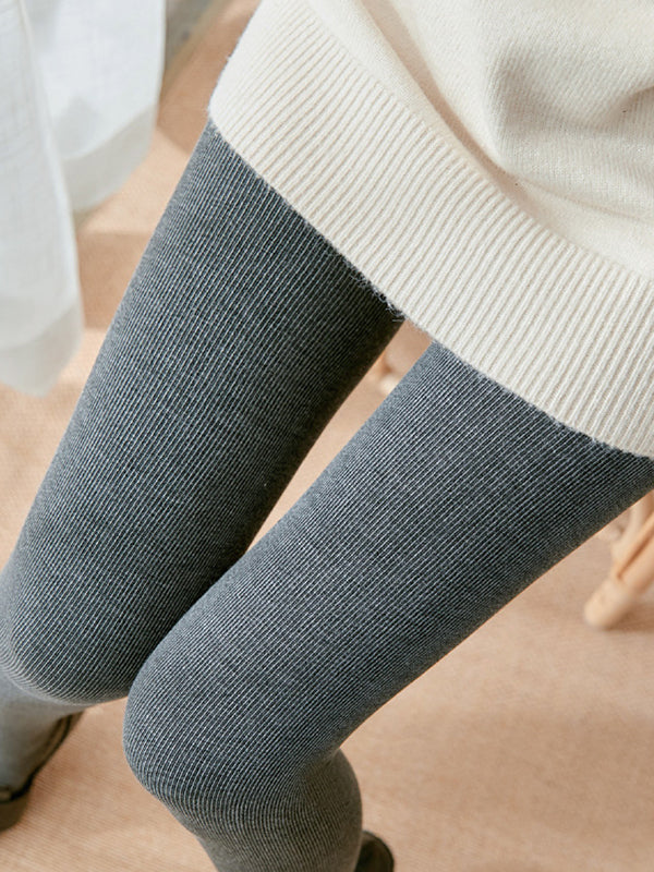 Pantalon thermique en velours de couleur unie, jambe slim Simple, garde au chaud, bas