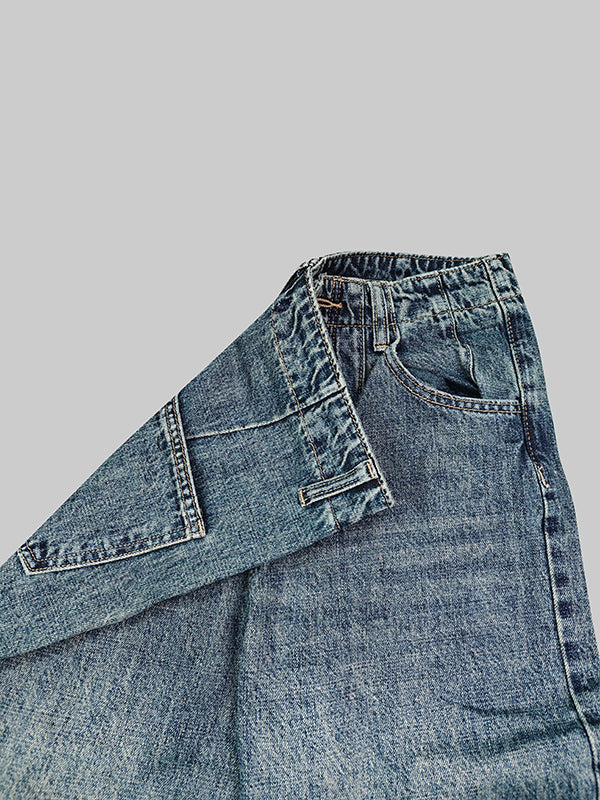 Jean ample boutonné à jambes larges, à franges, à poches