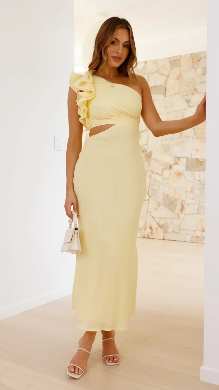 Blaire - Robe maxi sans épaules avec découpes