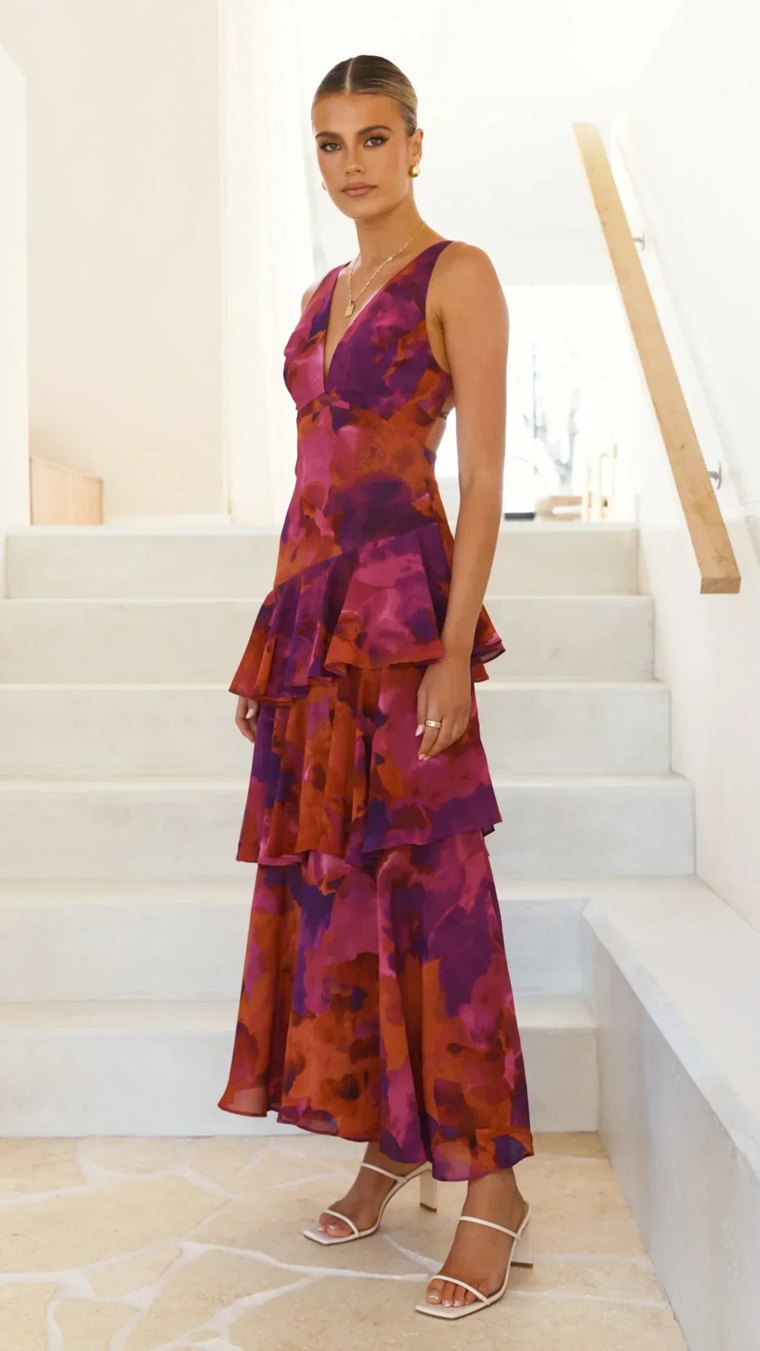 Mylia | Robe maxi avec volants et col noué