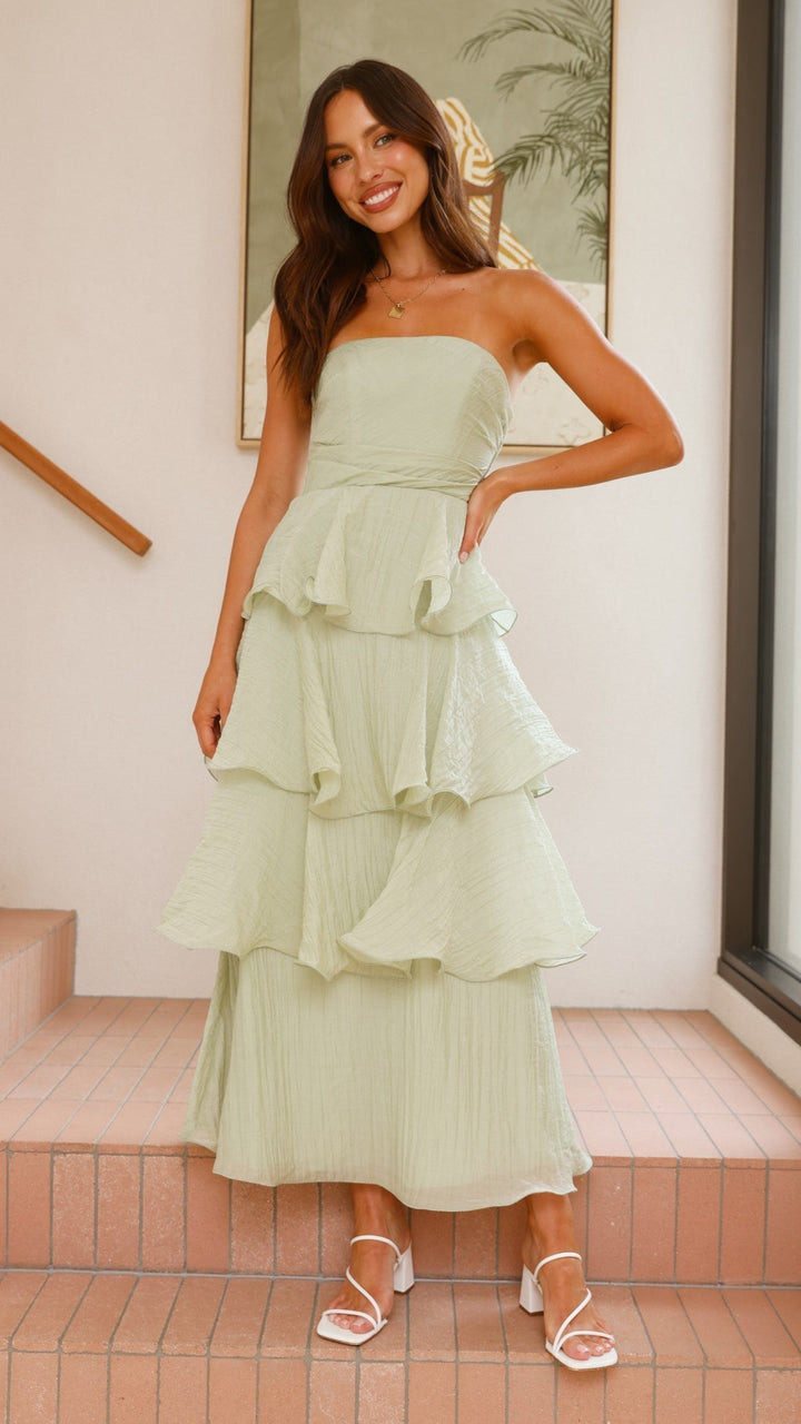 Claire | Robe maxi à volants sans épaules