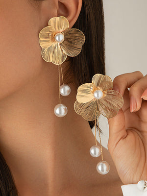 Boucles d'oreilles pendantes en forme de fleur, à pompons