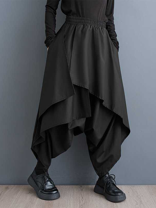 Jupe-culotte de couleur unie, ample, asymétrique, élastique, superposée, taille haute