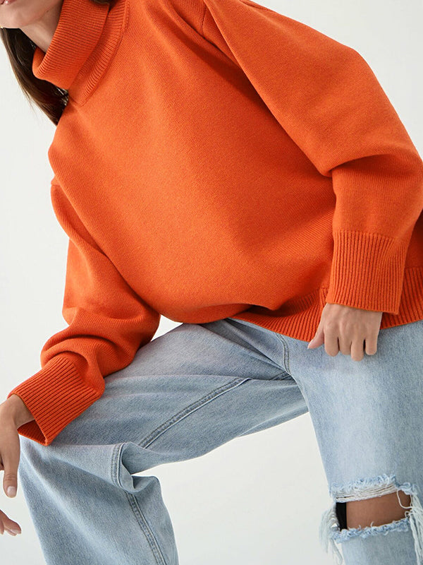 Pull en maille ample à manches longues, à col haut, couleur unie