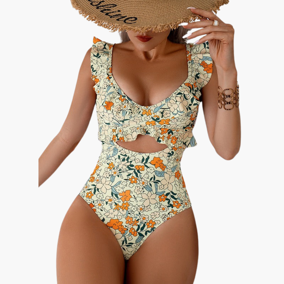 Maillot de bain femme - Monokini floral avec volants et découpes