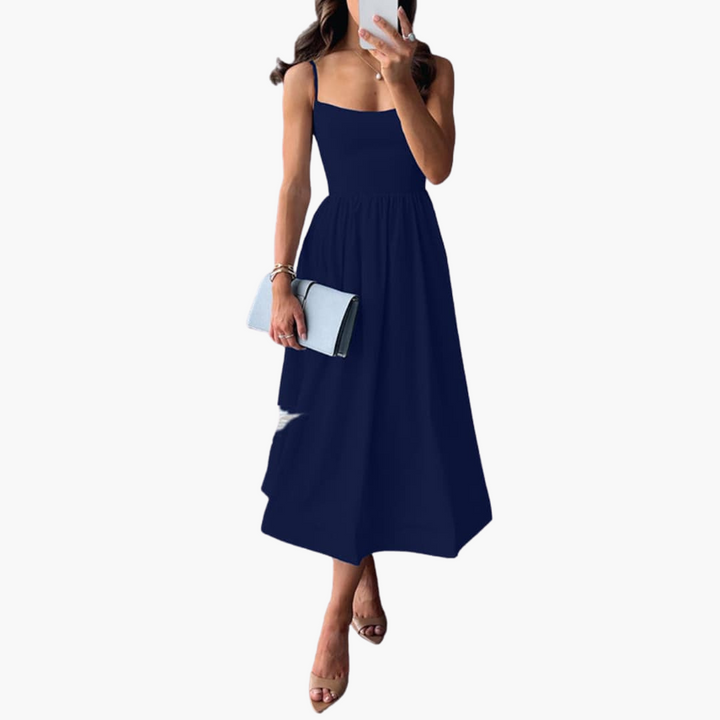 Robe midi A-line à fleurs pour femmes – Robe d'été élégante