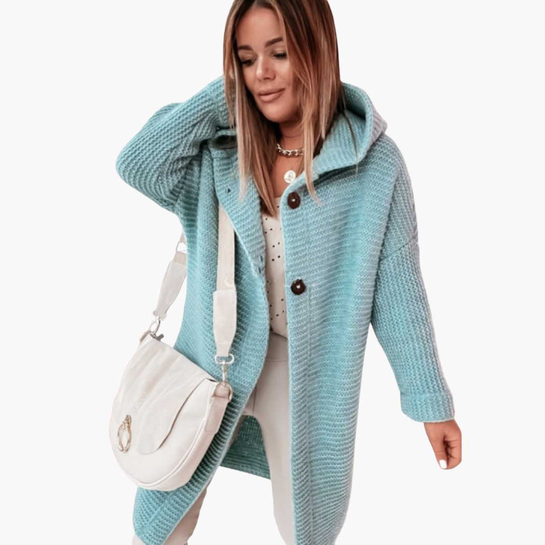 Veste en tricot à capuche pour femmes avec coupe ouverte et manches longues