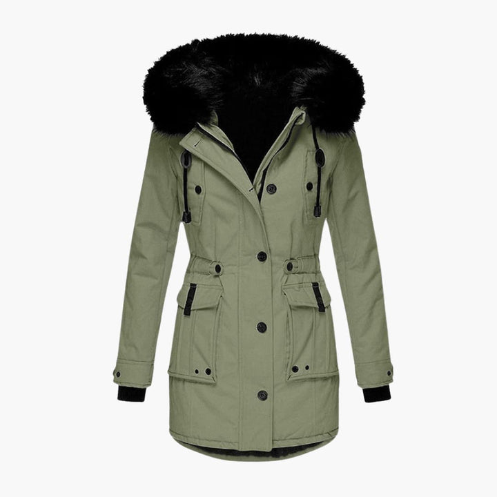 Veste parka femme avec capuche, fermeture à boutons et poches à rabat
