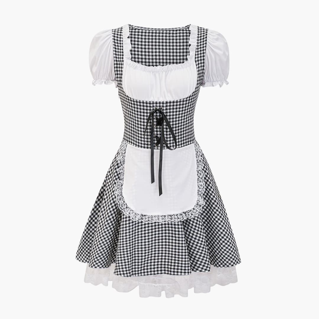 Robe Dirndl à carreaux sans épaules pour femmes - Oktoberfest 2025