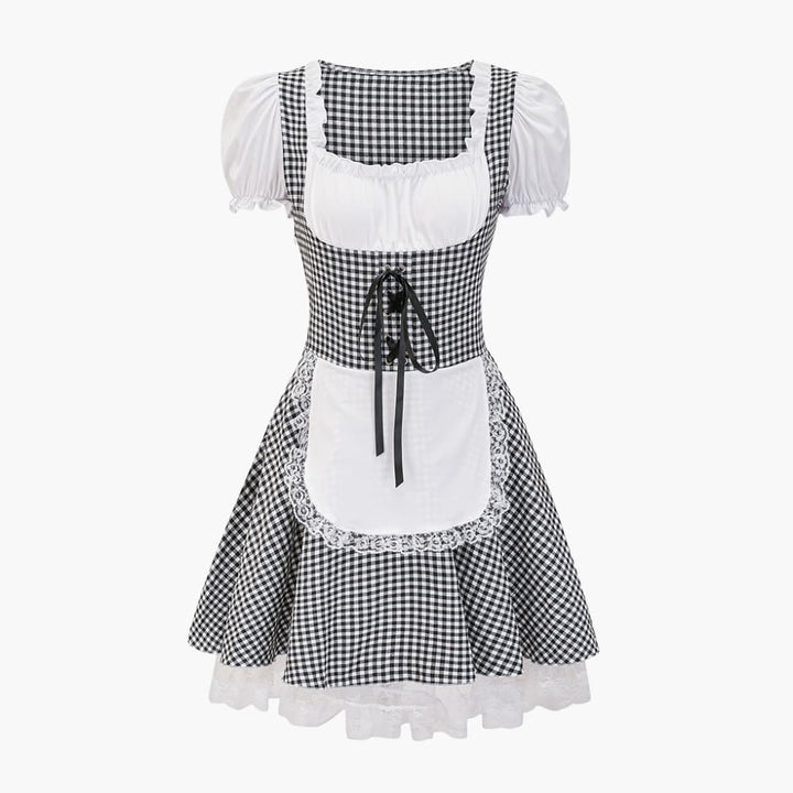 Robe Dirndl à carreaux sans épaules pour femmes - Oktoberfest 2025
