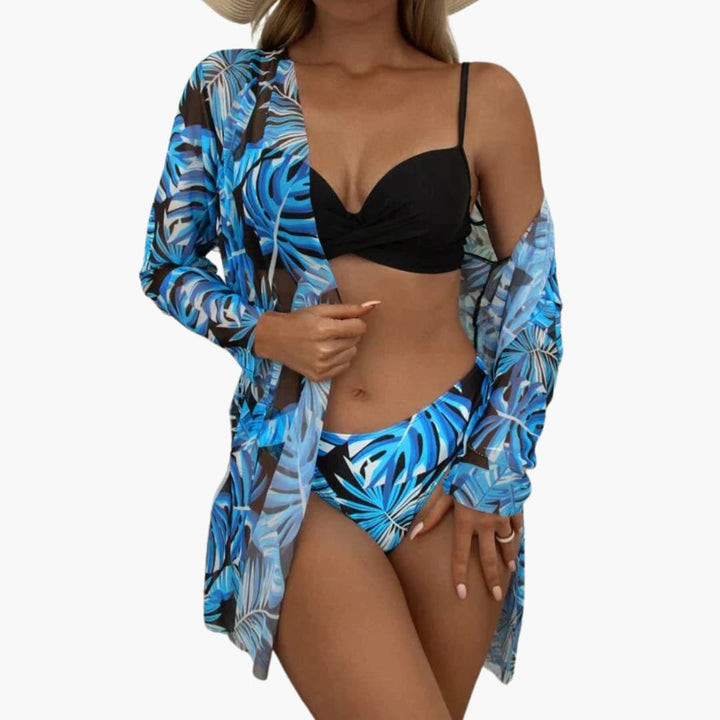 Ensemble de bikini pour femmes 3 pièces - avec kimono et pantalon taille haute