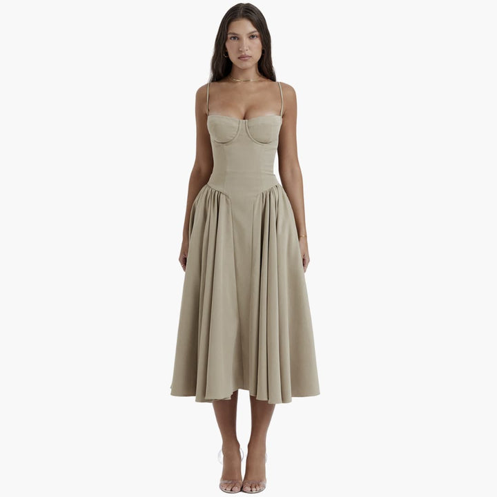 Robe midi femme – Robe corset rétro avec bretelles été