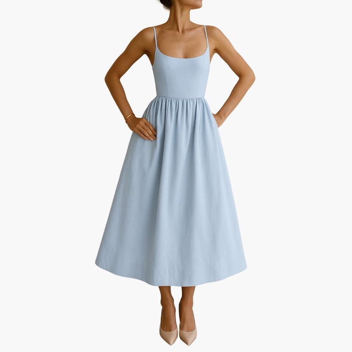 Robe midi sans manches - Robe d'été pour femmes avec jupe plissée