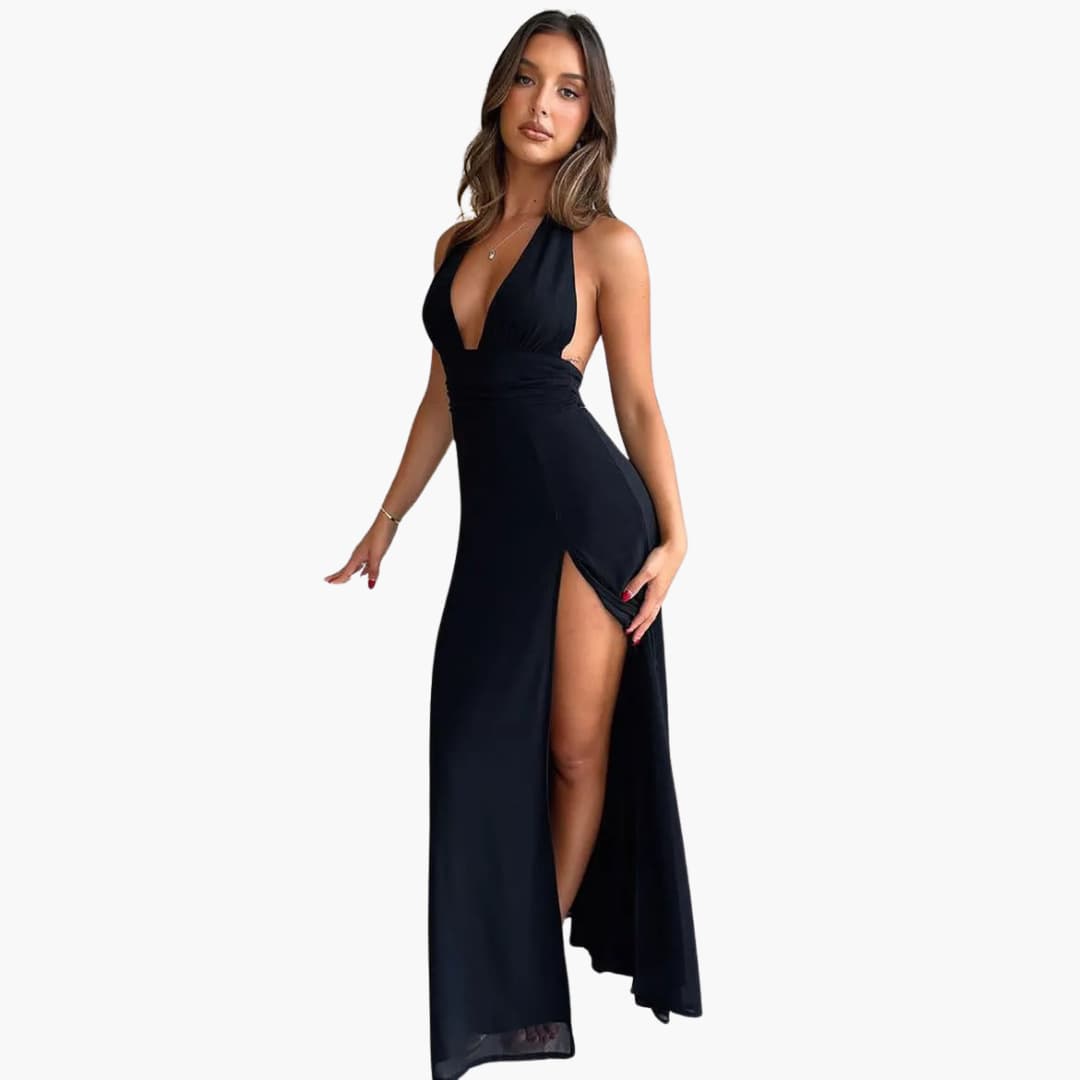 Robe maxi avec fente - élégante robe de soirée pour femmes à dos nu