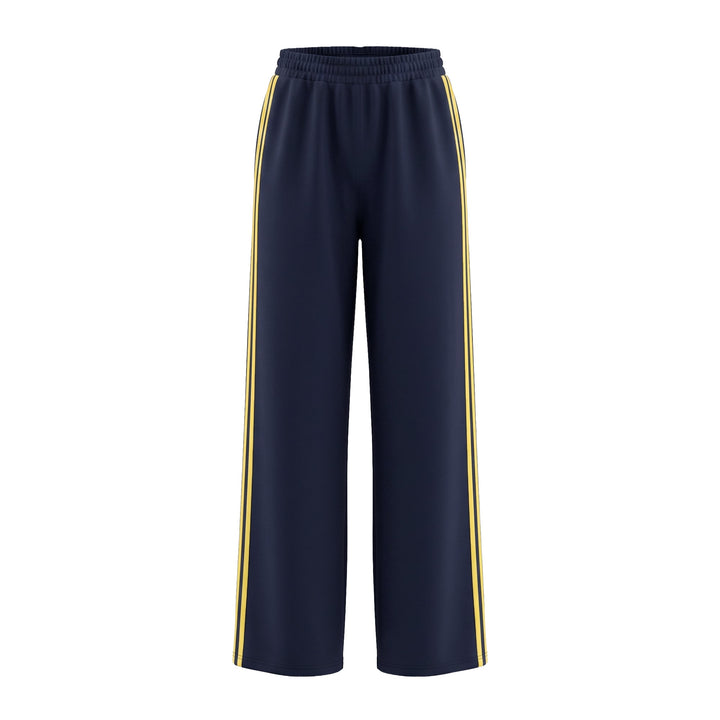 Pantalon rayé taille haute, à jambes larges, à taille élastique, à poches