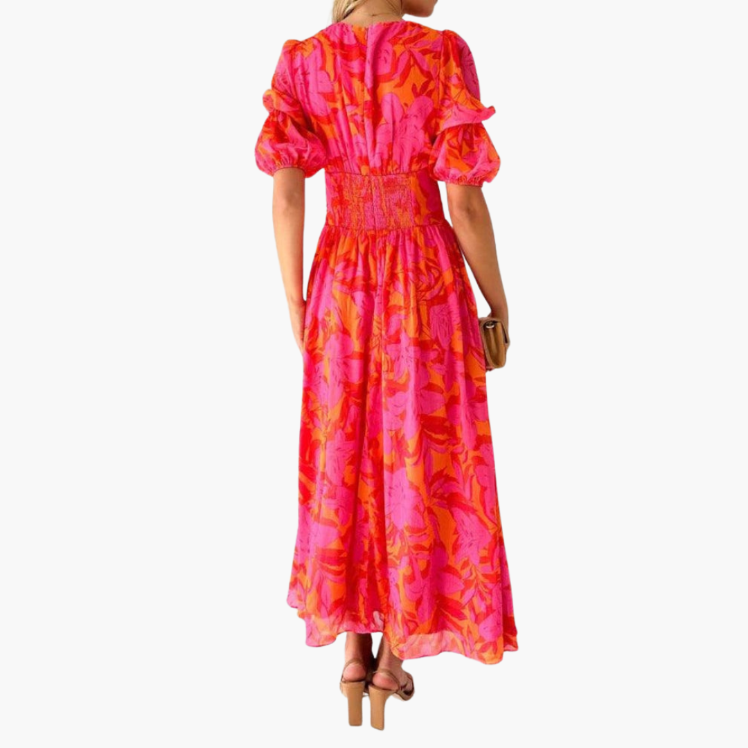 Robe Maxi Élégante pour Femmes - Décolleté en V & Manches Bouffantes