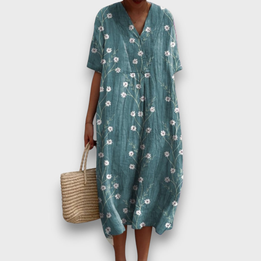 Miradie – Robe midi fleurie avec décolleté en V