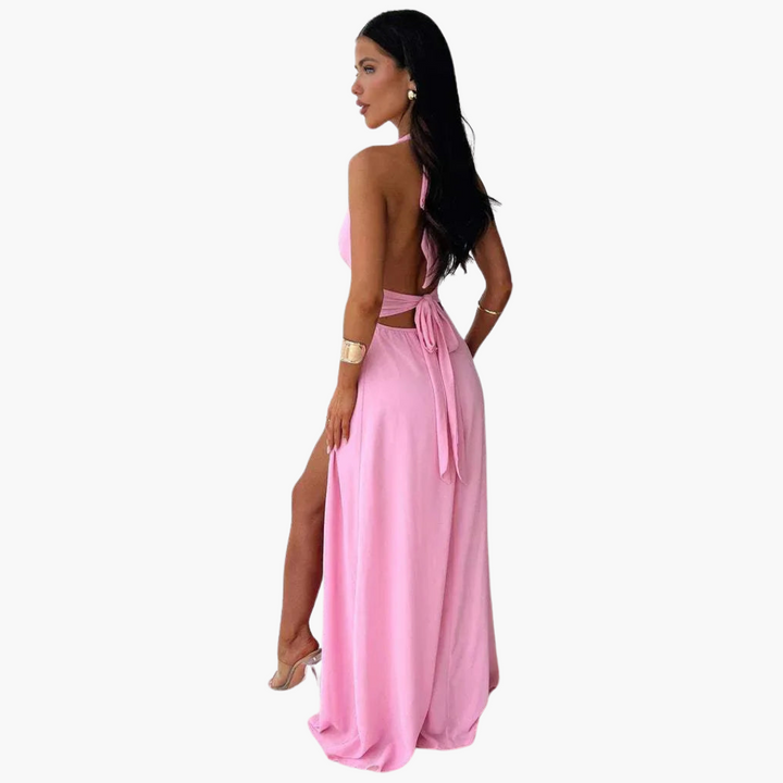 Robe maxi avec fente et col halter - Mode de soirée pour femmes