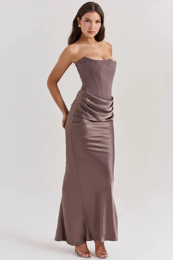 Sabrina | Robe Maxi Corset Sans Bretelles en Satin – Corset Satin Maxi 2026