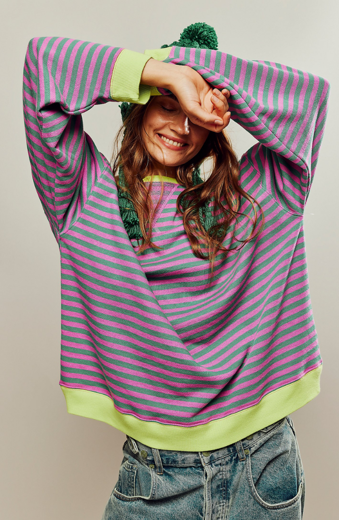 Sweat-shirt confortable, stylé, à rayures pour femmes