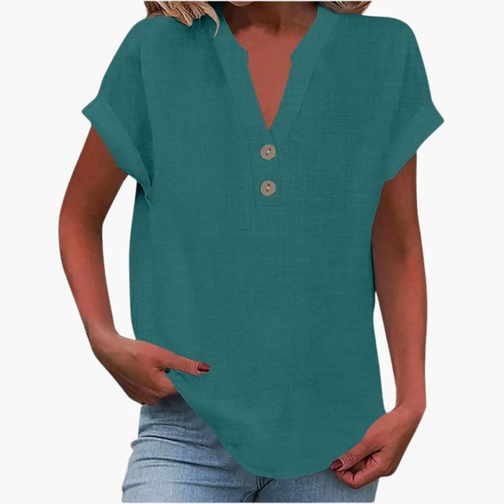 T-shirt à manches courtes pour femme avec décolleté en V et coupe décontractée