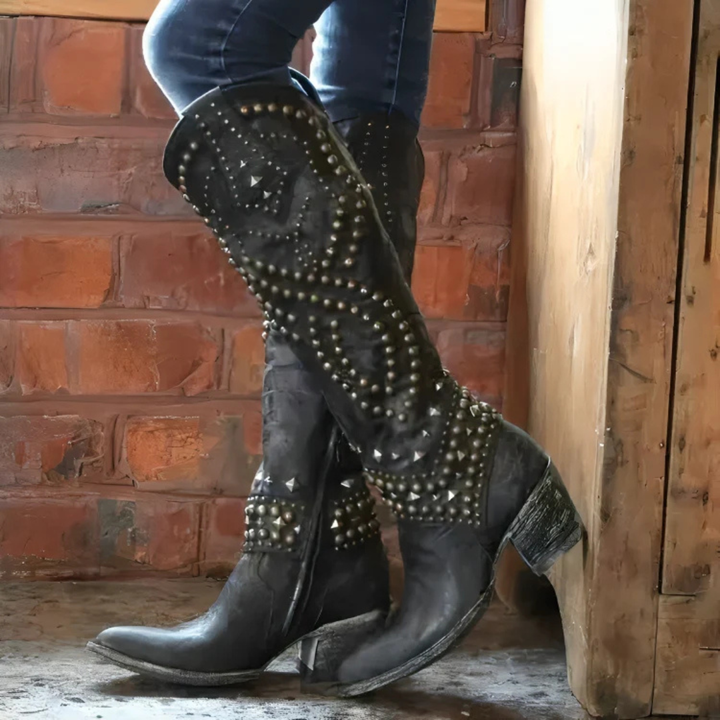 Lara | Bottes à talons bloc avec clous pour femmes
