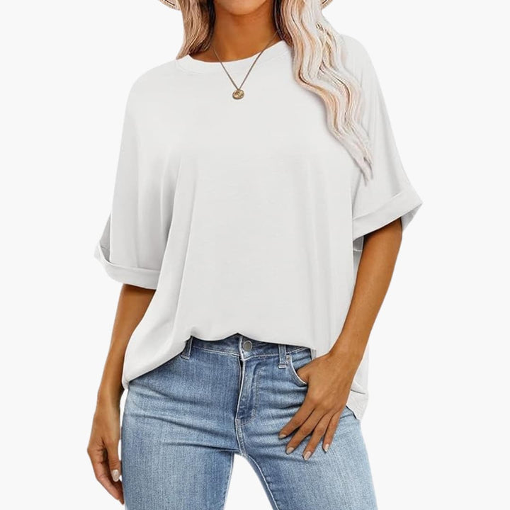 T-shirt oversize pour femmes avec col rond et manches courtes