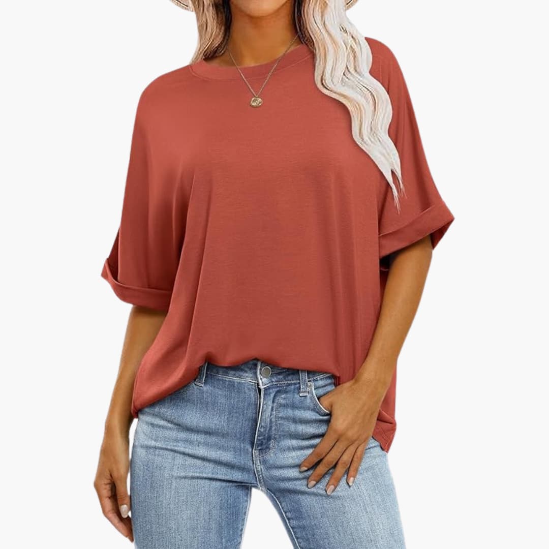 T-shirt oversize pour femmes avec col rond et manches courtes