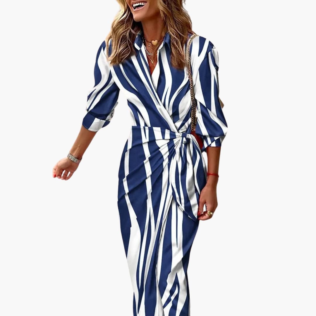 Robe chemise rayée – Robe maxi en coton pour femmes