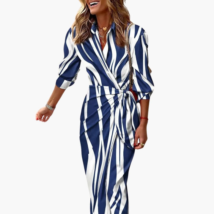 Robe chemise rayée – Robe maxi en coton pour femmes