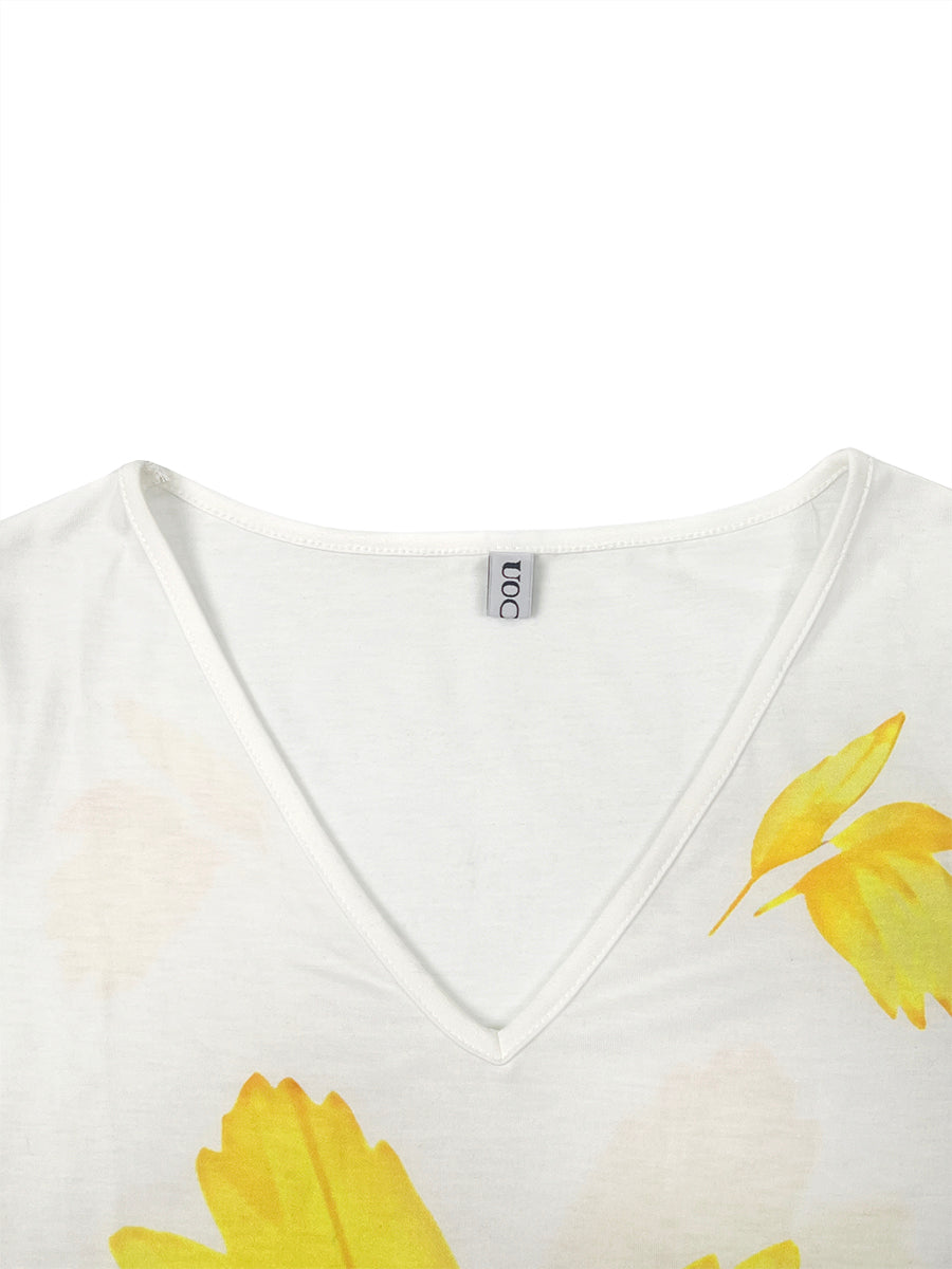T-shirt à manches courtes, à imprimé floral, à col en V
