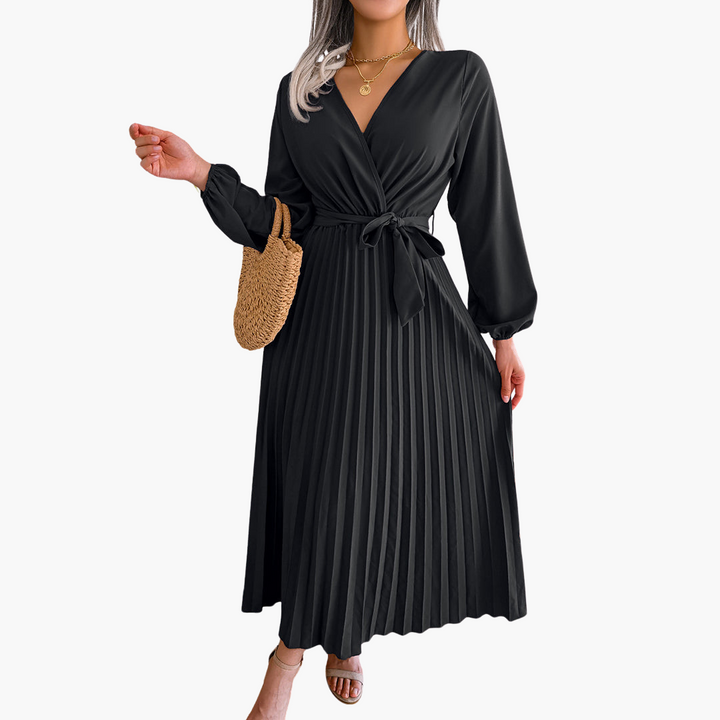 Robe maxi élégante à manches longues pour femmes - Design plissé