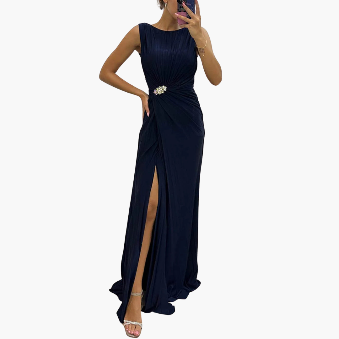 Robe maxi plissée avec fente - Élégante robe de soirée pour femmes
