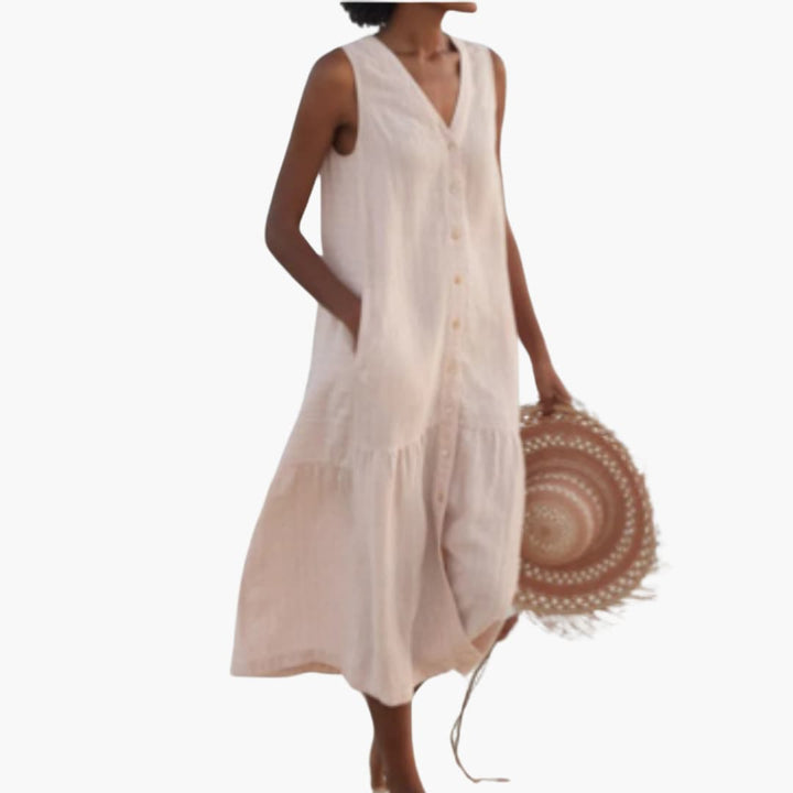 Robe midi à boutons pour femmes - Robe chemise estivale