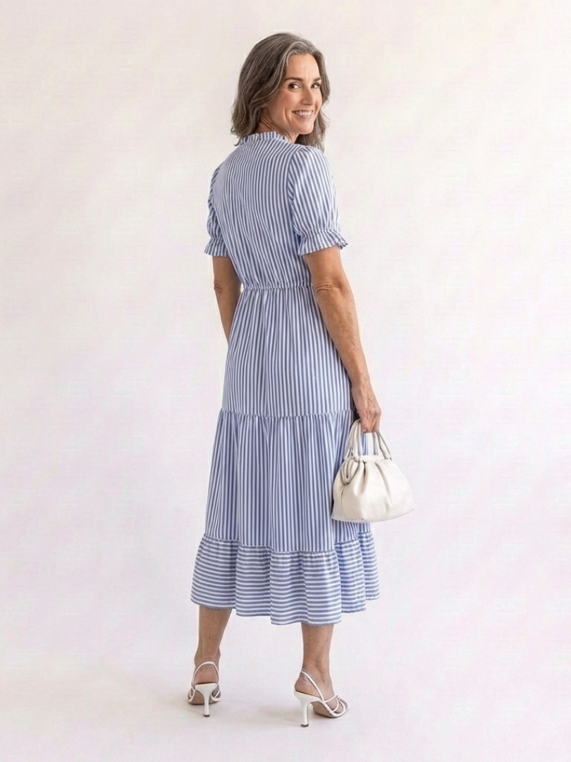 Dakota | Robe midi à manches courtes et à rayures superposées