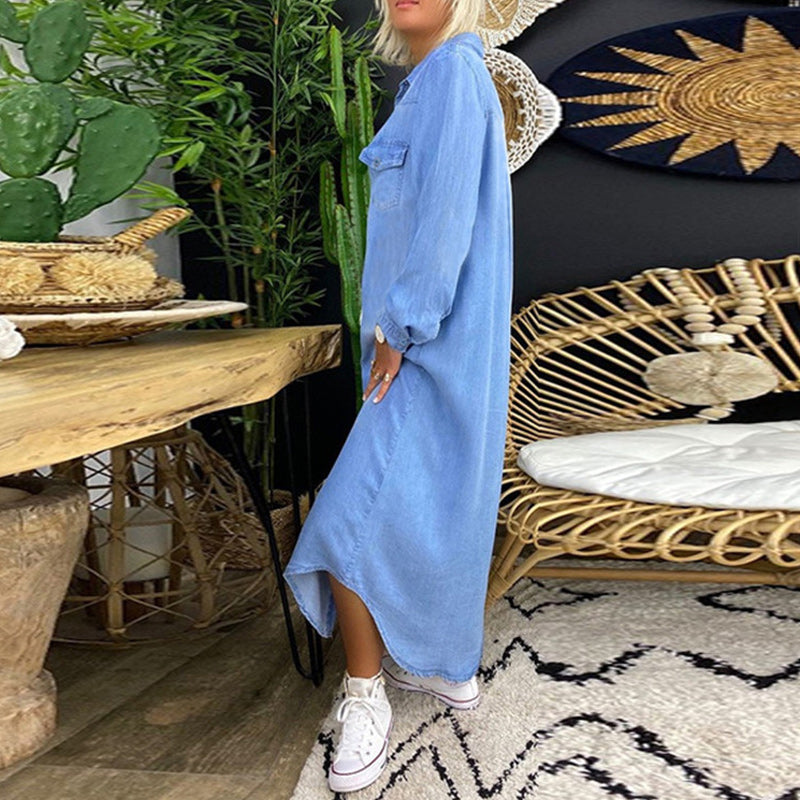 Yara | Robe maxi en jean à manches longues